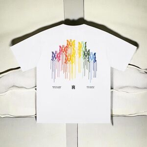AMIRI White Short-Sleeve Tee with Rainbow Drip Graphic